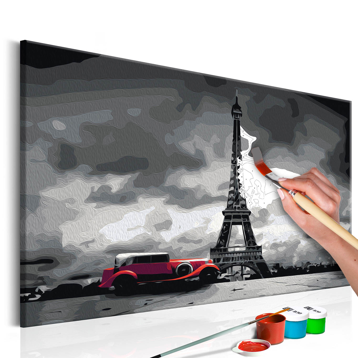 Multifarvet Artgeist Diy Lærred Maleri Paris Eiffeltårnet Rød Limosine 60x40 - Artgeist Maleri  - 5903301902347