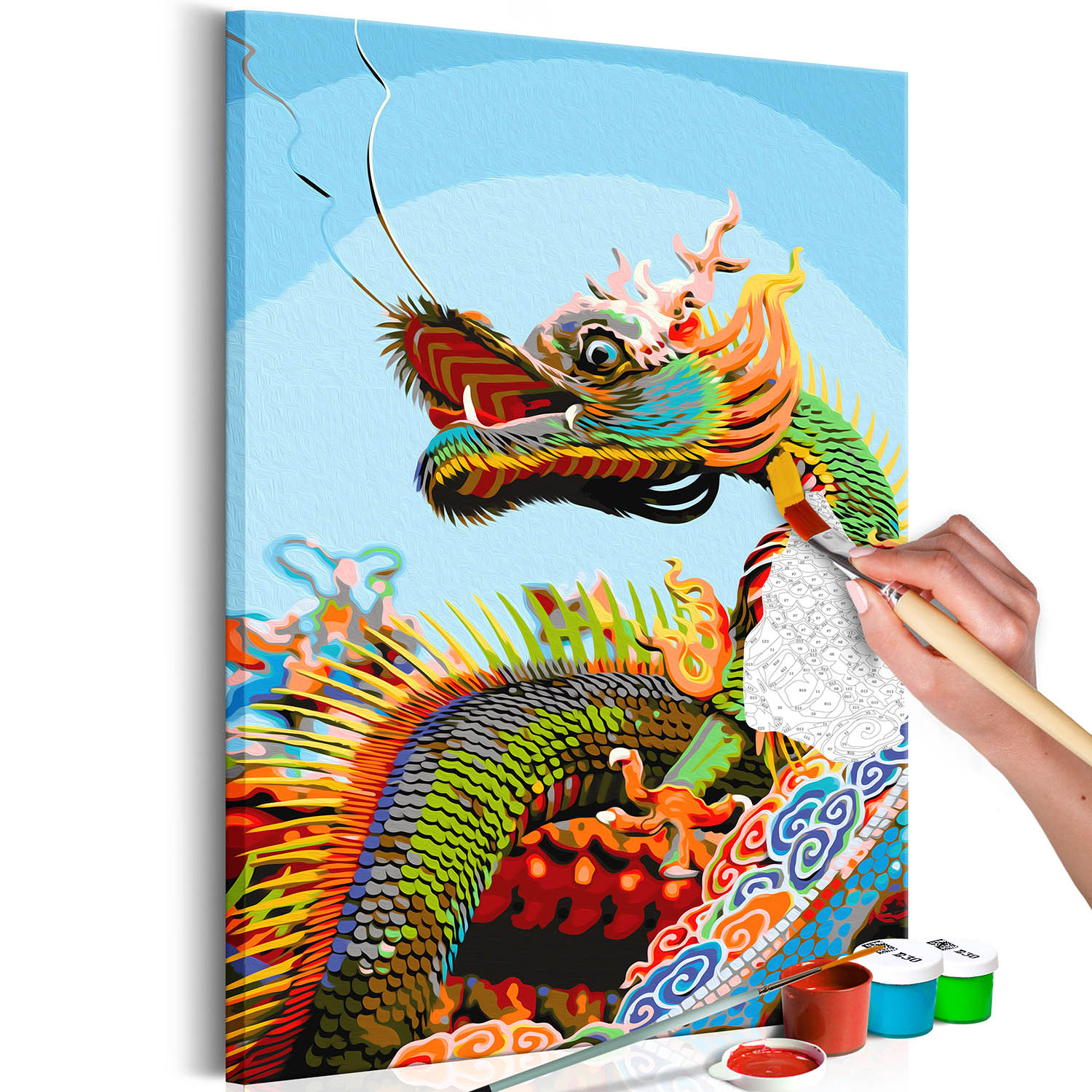 Multifarvet Artgeist Diy Lærred Maleri Colourful Dragon 60x40 - Artgeist Maleri  - 5903301903221