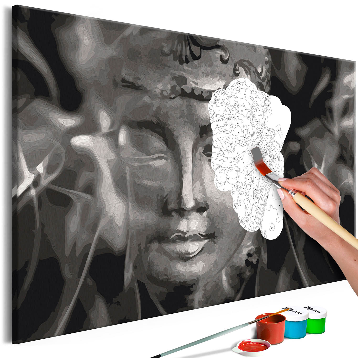 Sort Artgeist Diy Lærred Maleri Buddha Black And White 60x40 - Artgeist Maleri  - 5903301903559