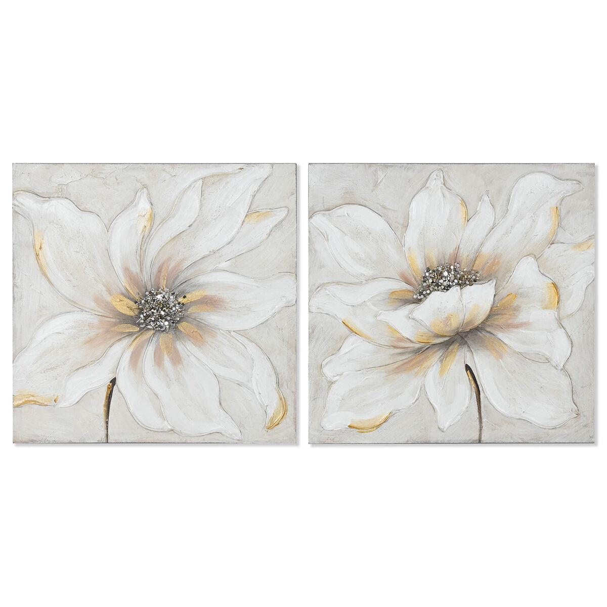 Hvid Maleri Home Esprit Beige Lærred Træ Mdf Blomst Romantisk Enheder - Maleri  - 8424002156053