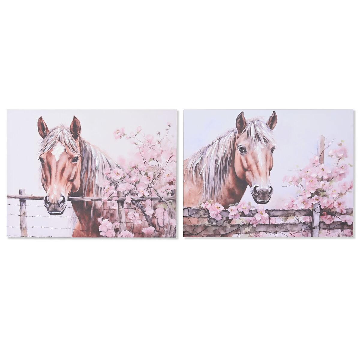 Pink Maleri Home Esprit Beige Lærred Træ Mdf Hest Shabby Chic Enheder - Maleri  - 8424002155827