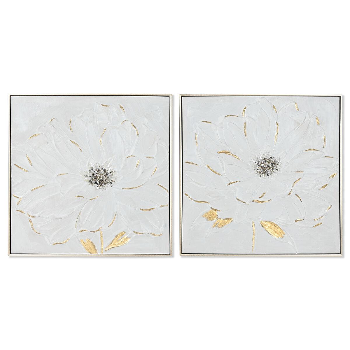 Hvid Maleri Home Esprit Gylden Polystyren Lærred Blomst Shabby Chic Enheder - Maleri  - 8424002156138