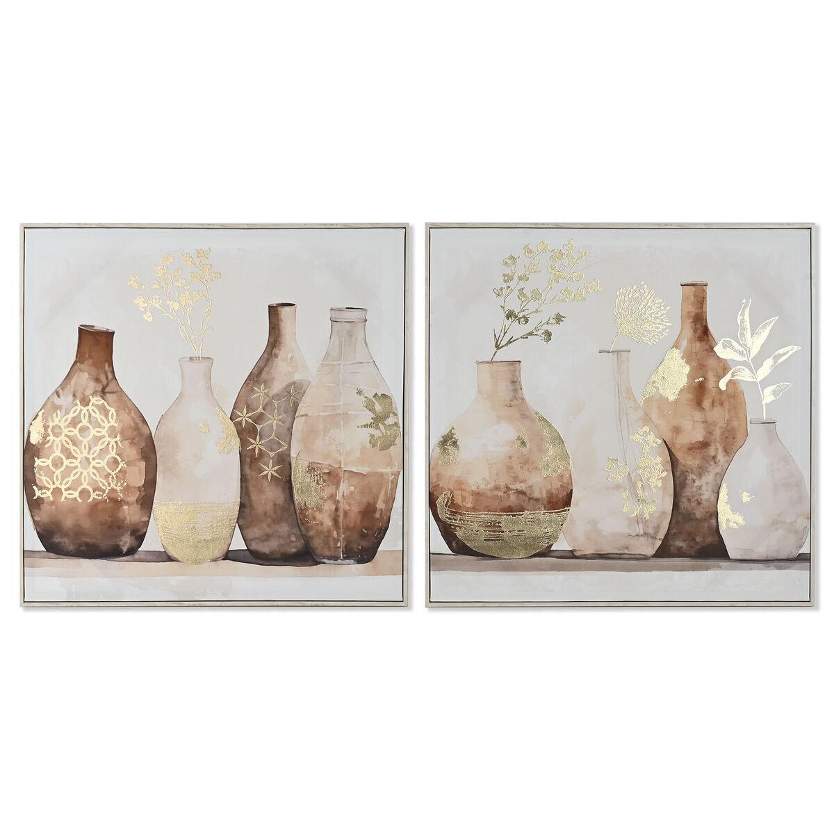 Maleri Home Esprit Beige Gylden Polystyren Lærred Vase Skandinavisk Enheder - Maleri  - 8424002161811