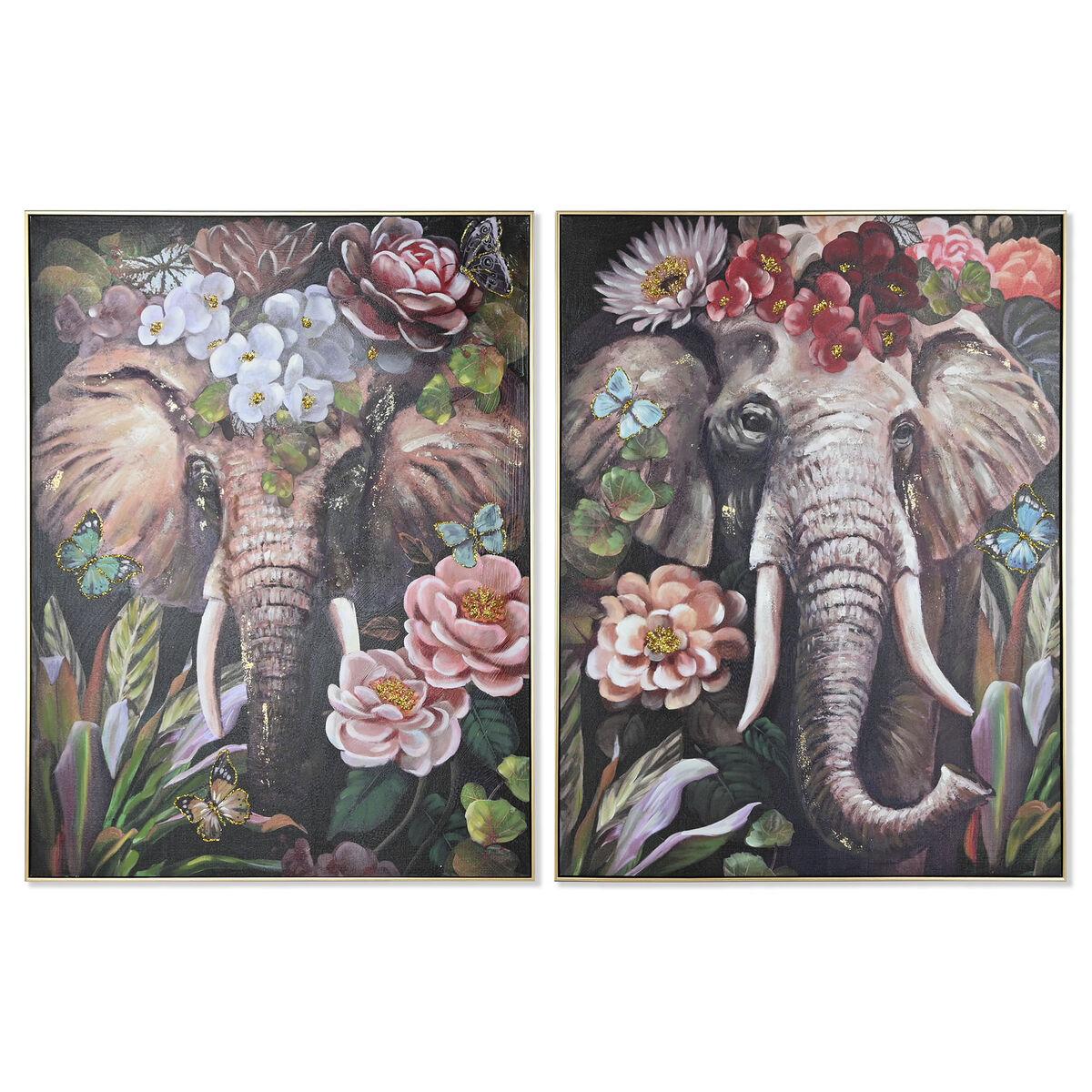 Maleri Home Esprit Polystyren Lærred Elefant Kolonistil 122 Enheder - Maleri  - 8424002155858