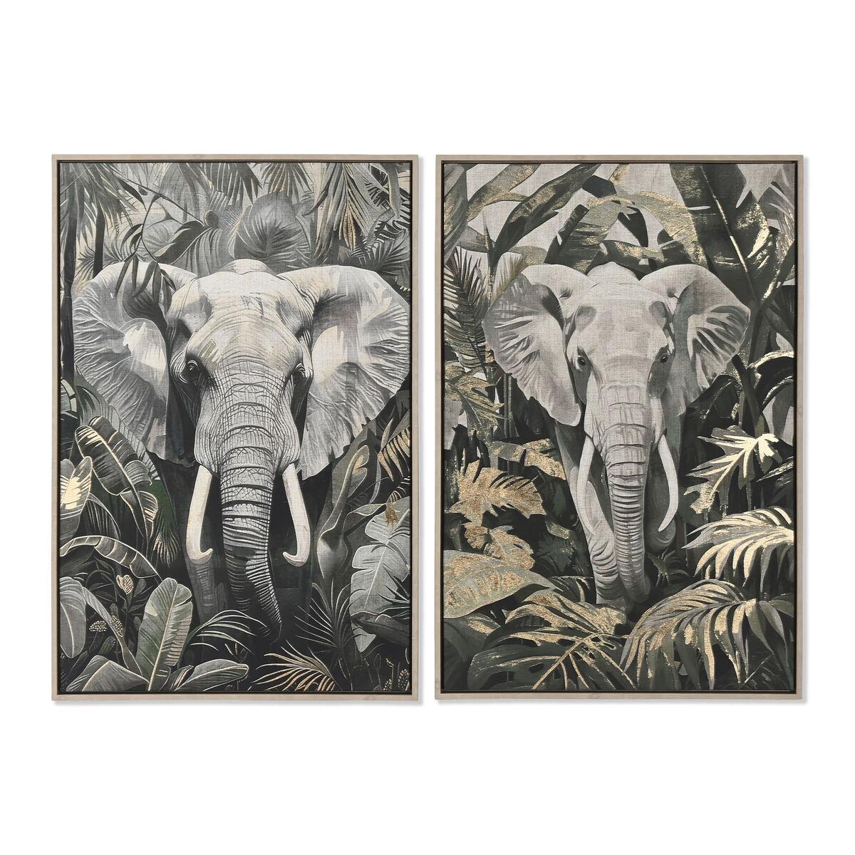 Grøn Maleri Home Esprit Grå Elefant Kolonistil Gylden Enheder - Maleri  - 8424002162818