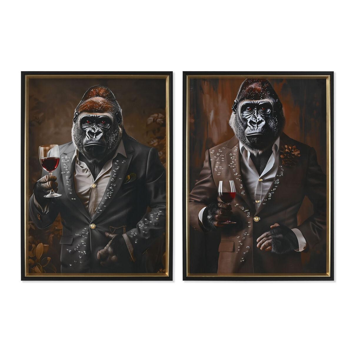 Sort Maleri Home Esprit Brun Gorilla Loft Lakeret Enheder - Maleri  - 8424002202804