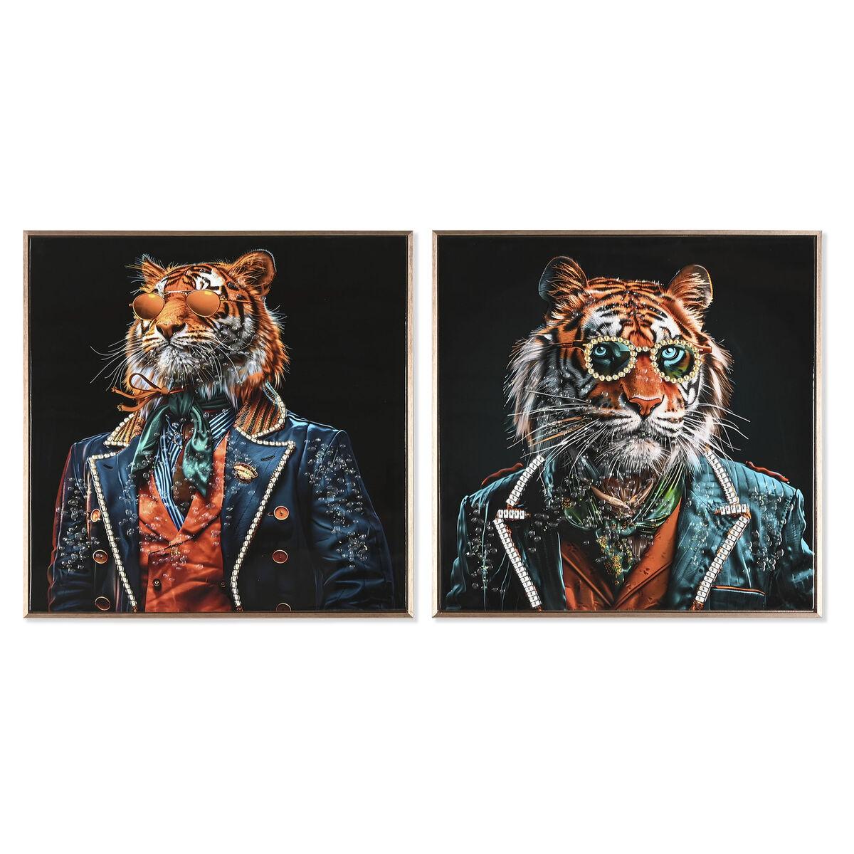 Sort Maleri Home Esprit Turkisblå Tiger Lakeret Enheder - Maleri  - 8424002202859