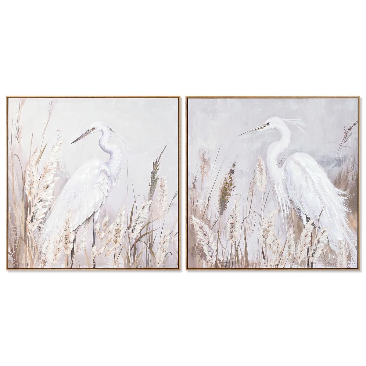 Hvid Maleri Home Esprit Beige Grå Fugl Orientalsk Enheder - Maleri  - 8424002189457