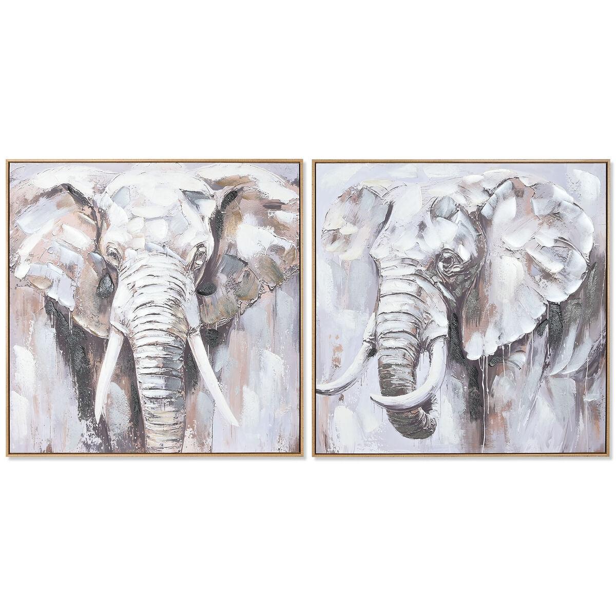 Hvid Maleri Home Esprit Brun Grå Elefant Kolonistil Enheder - Maleri  - 8424002189464