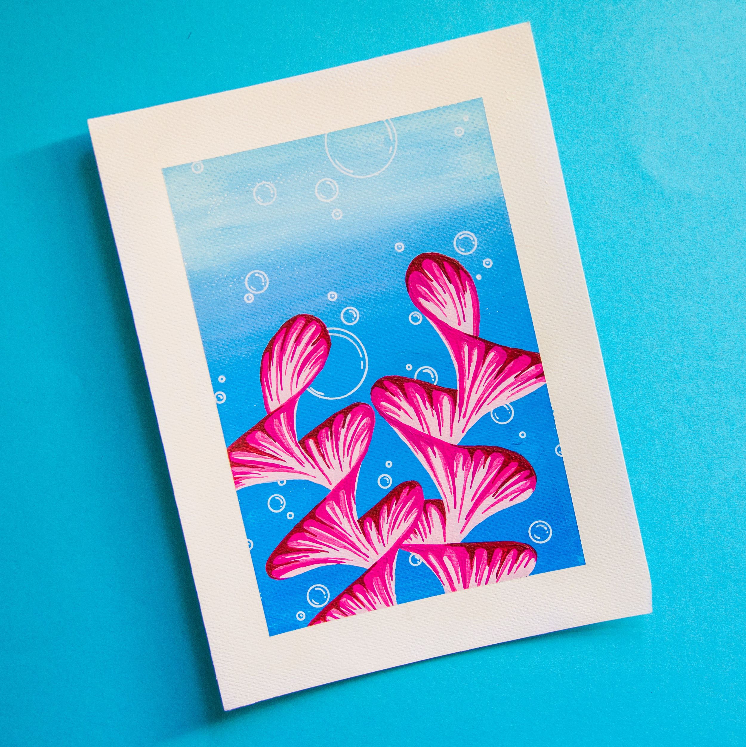 Originalt Maleri 18x24 & Lyserød Spiral Koralamp - Niah Design Maleri