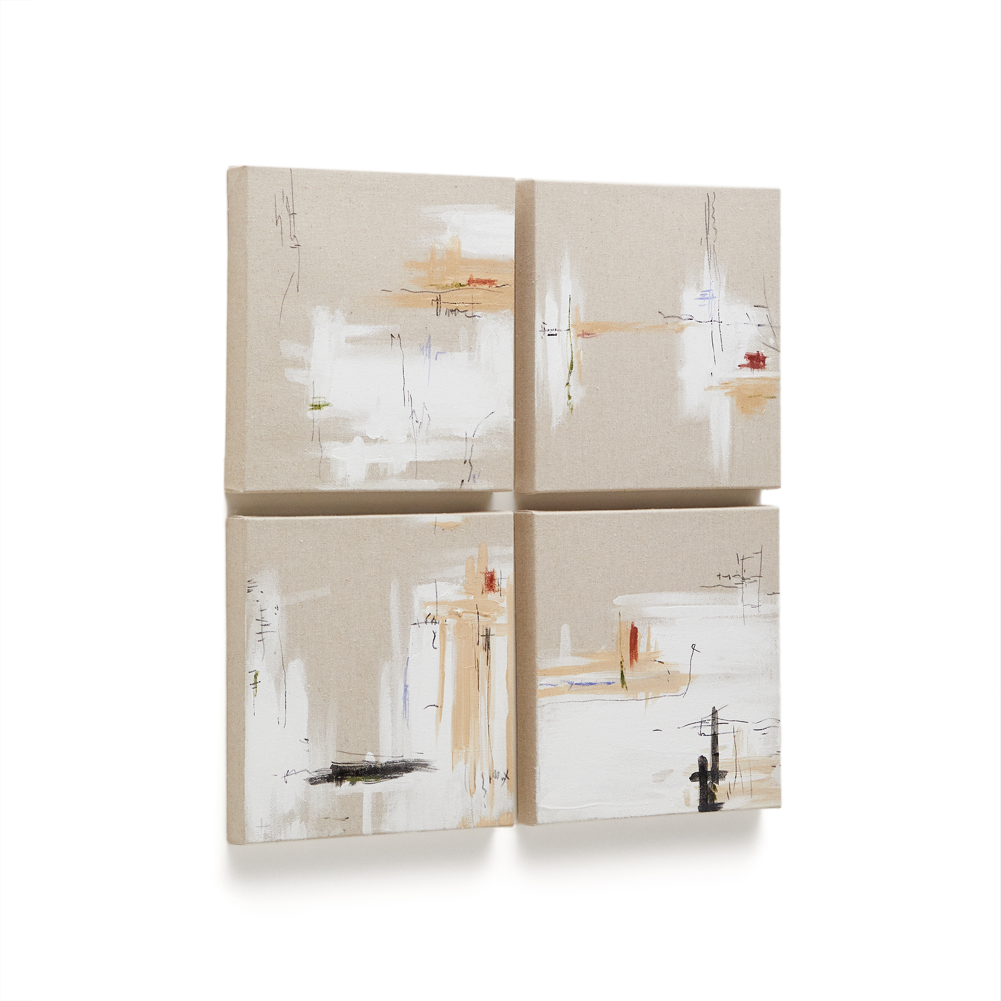 Hvid Kave Home Selnir Maleri Kvadratisk Beige Hør 30x30 Sæt Med - Kave Home Maleri  - 8433840903514