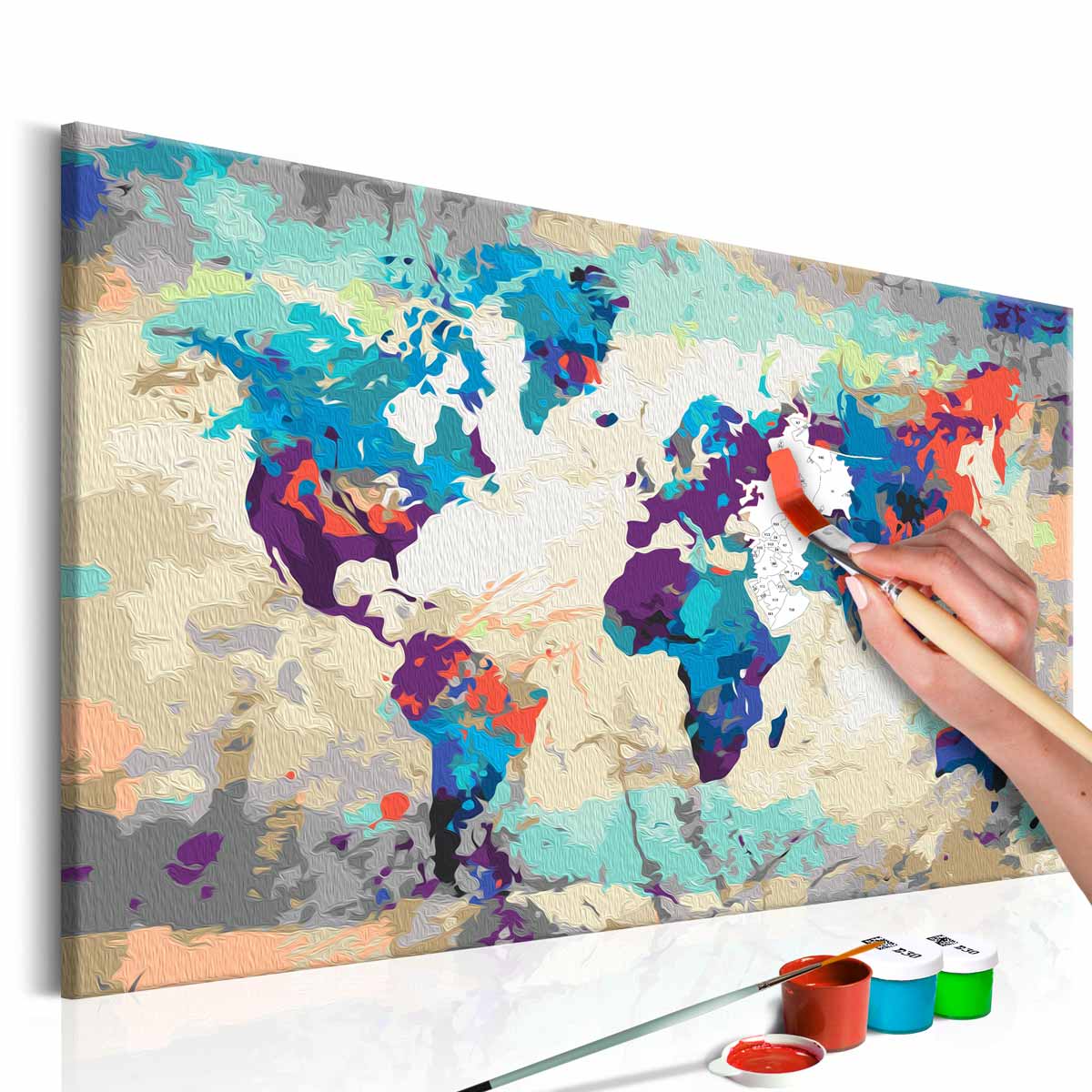 Hvid Artgeist Diy Verdenskort Blue & Red Maleri T Lærred Inkl Maling Pensler : 40cm - Artgeist Maleri  - 5903301902576