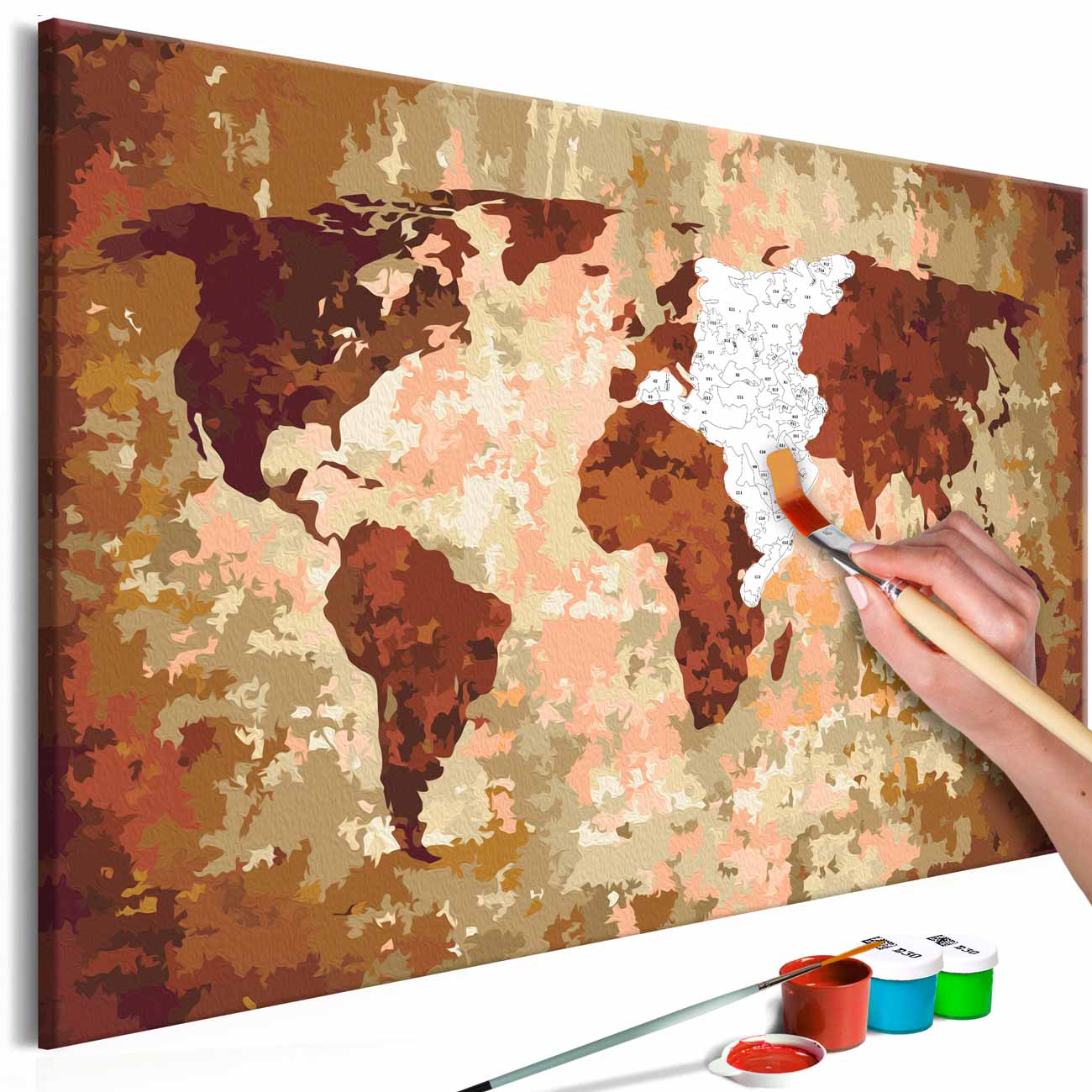 Hvid Artgeist Diy Verdenskort Earth Colours Maleri T Lærred Inkl Maling Pensler : 40cm - Artgeist Maleri  - 5903301902620