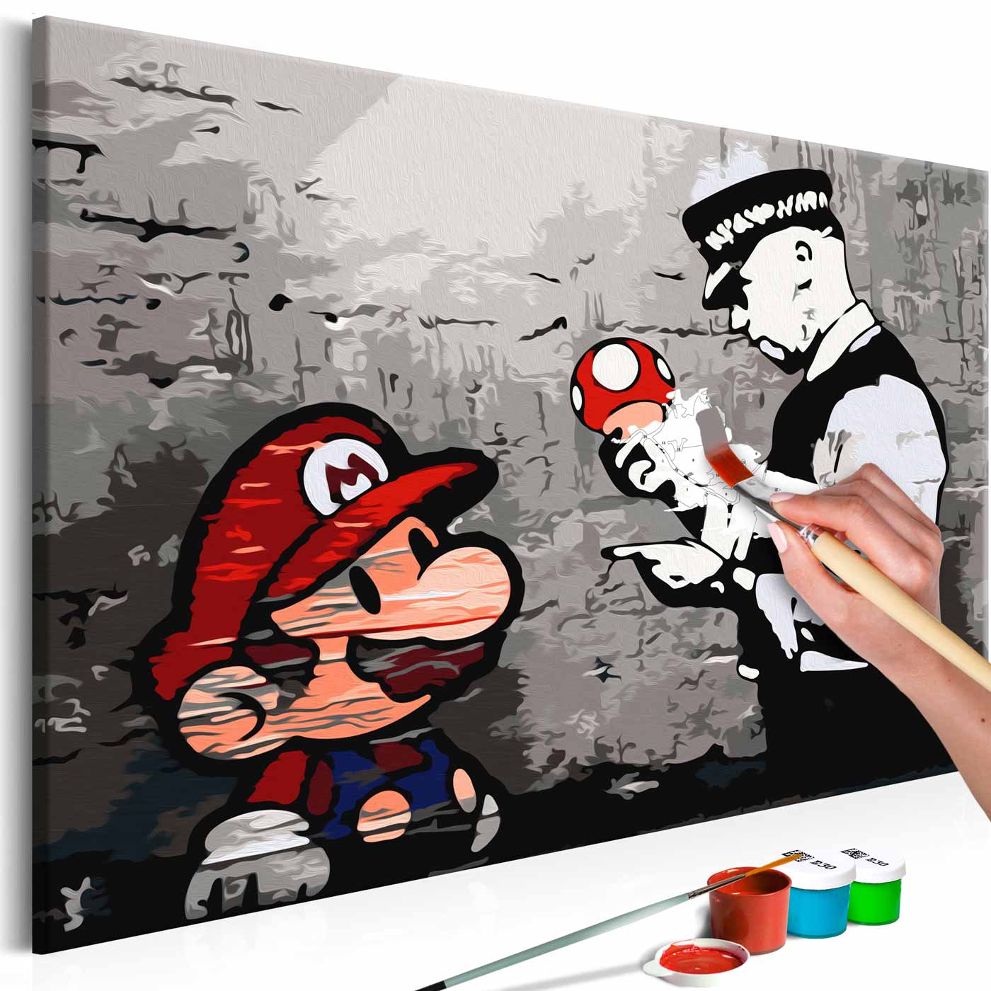 Hvid Artgeist Diy Mario Banksy Maleri T Lærred Inkl Maling Pensler 40x60 - Artgeist Maleri  - 5903301902736