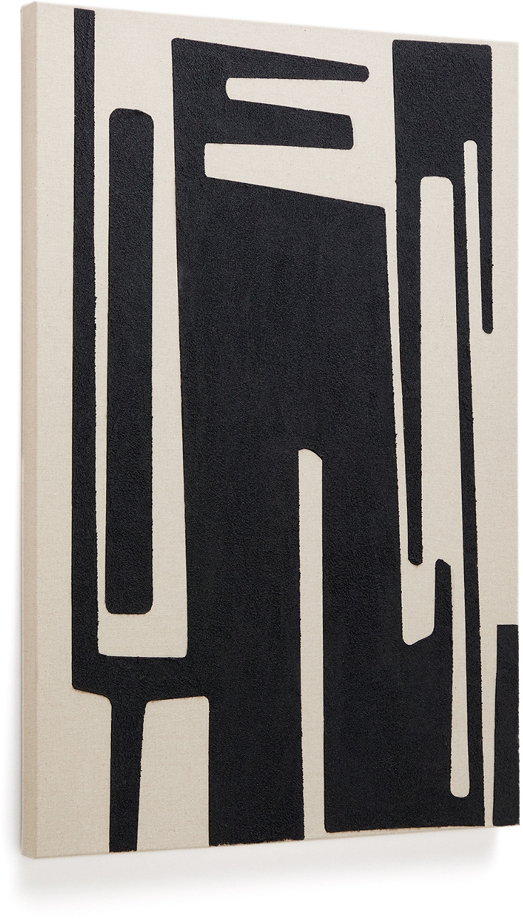 Sort Abstrakt Maleri Kave Home Salmi 100x70 Hør Relief Vægkunst - Kave Home Maleri  - 8433840903316