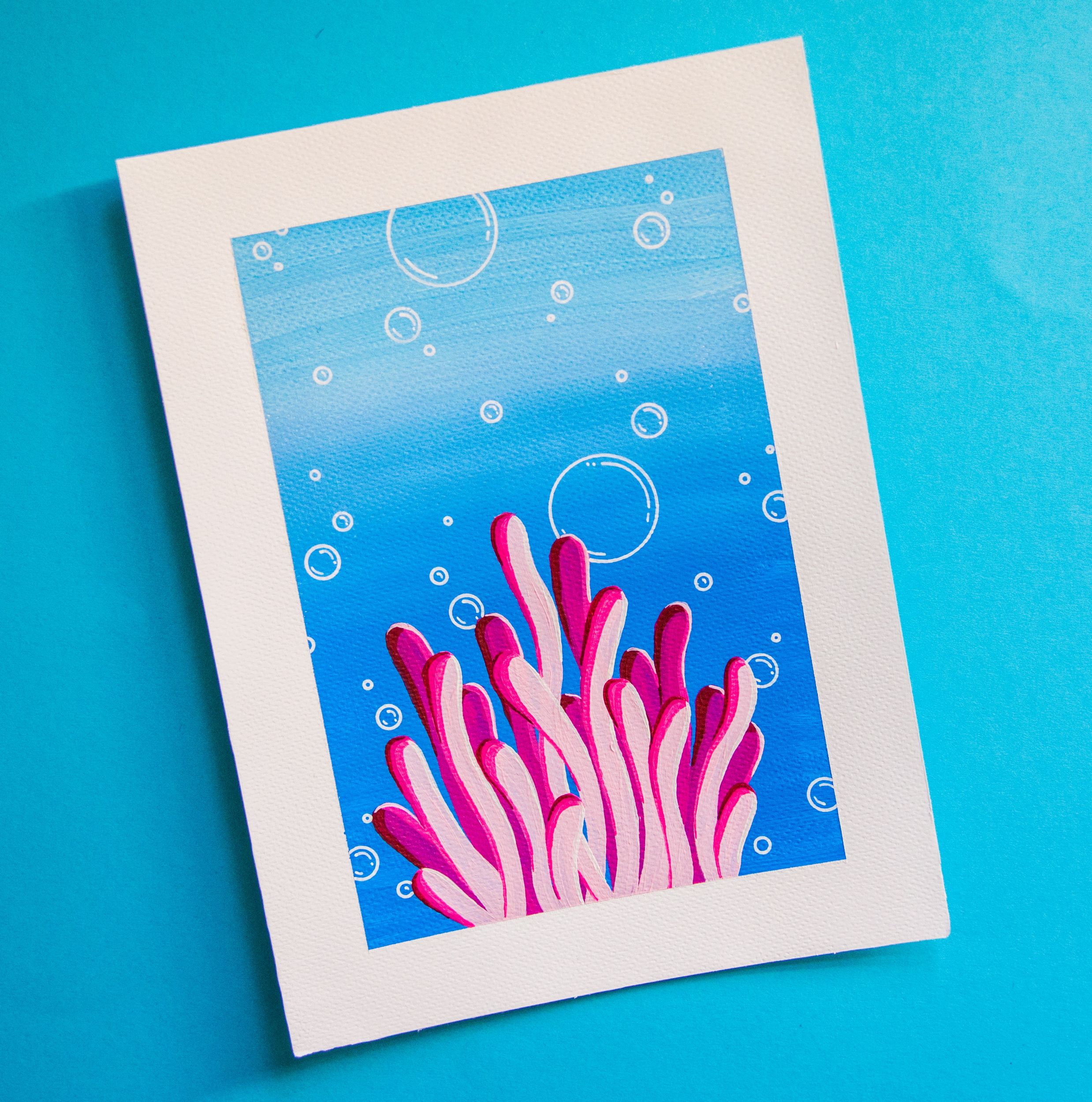 Originalt Maleri 18x24 & Lyserød Koralamp - Niah Design Maleri